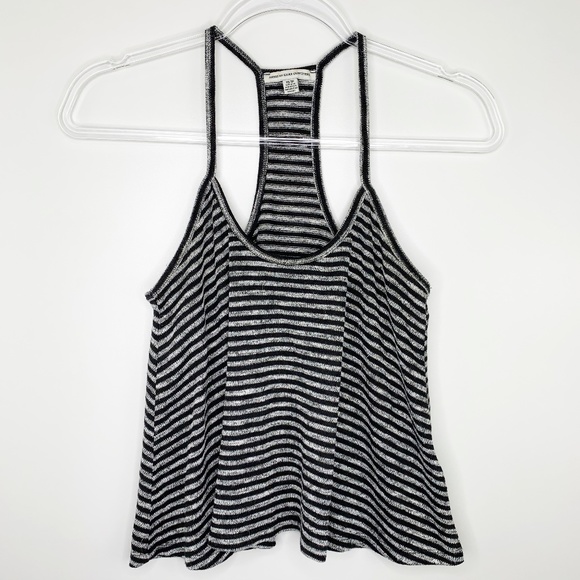 American Eagle Outfitters Tops - AE Gray Stripe Flounce Crop Tank Top XS Racerback